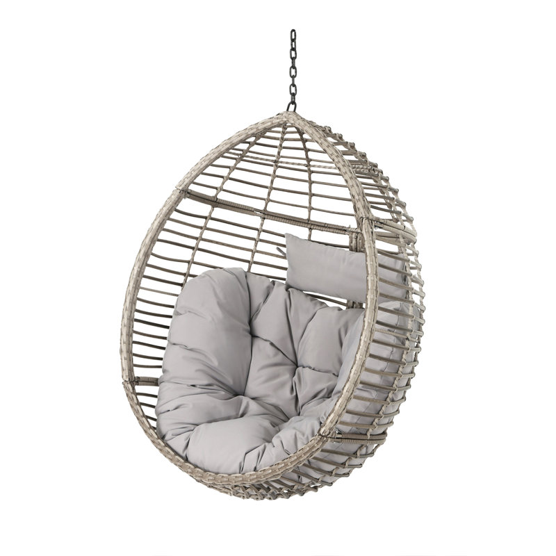 Gray Wicker Hanging Hammock Chair with Cushions