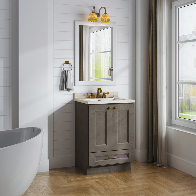 Armoire de salle de bain en bois massif prêt à assembler avec comptoir Shaker - comptoir non inclus, Double shaker Cinder