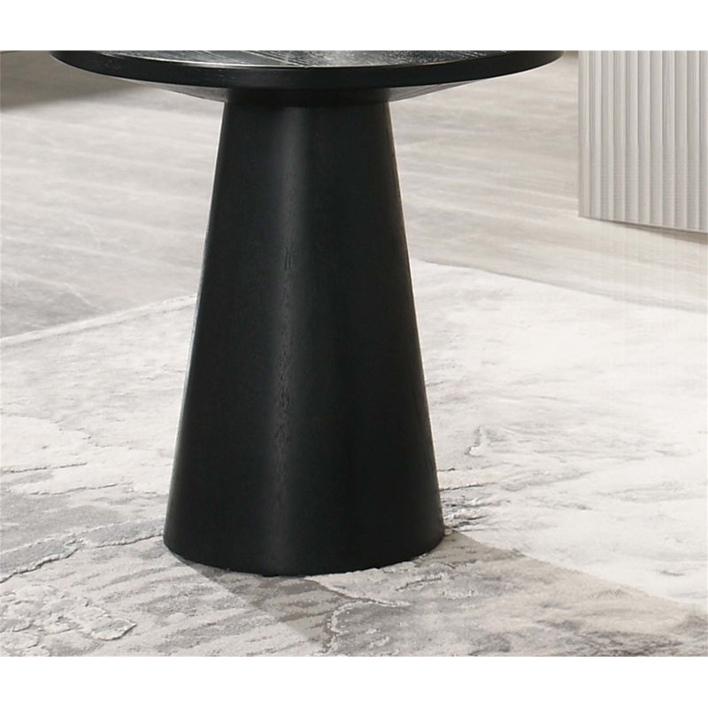 Table de bout ronde à piédestal unique de style contemporain avec structure en bois d'hévéa durable et finition noire
