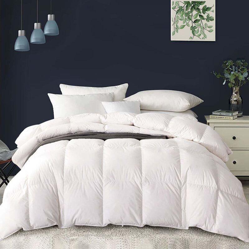Goose Feather Down Comforter,  All-Season Feather Down Duvet, Ultra-Soft-Cotton Bed Comforter Insert With Corner Tabs