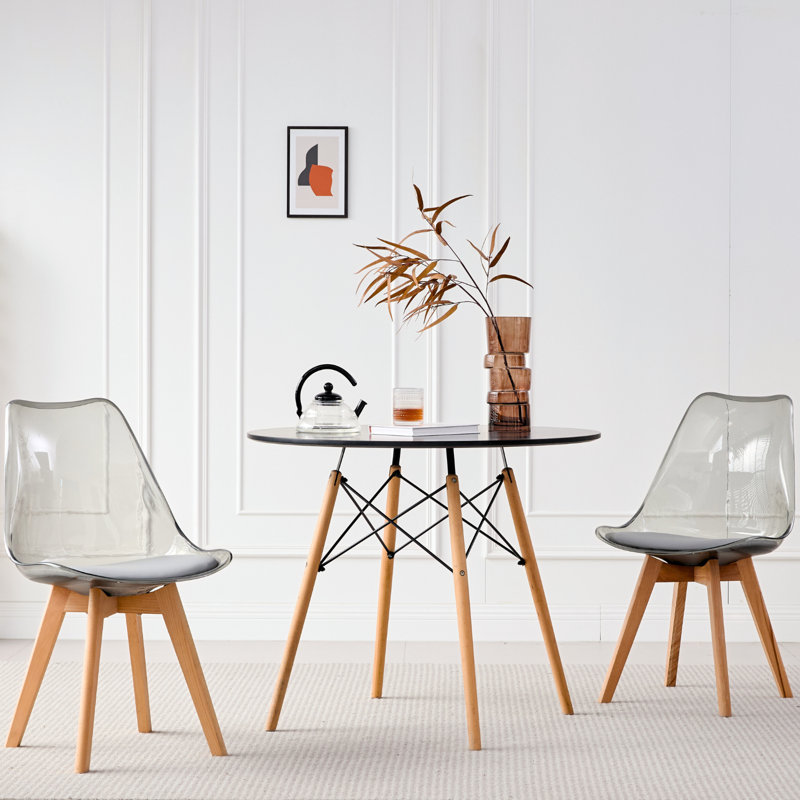 Clear Acrylic Dining Chairs Set of 4, Kitchen Chair with PU Leather Cushions Solid Beech Legs For Living Room, 4, Gray