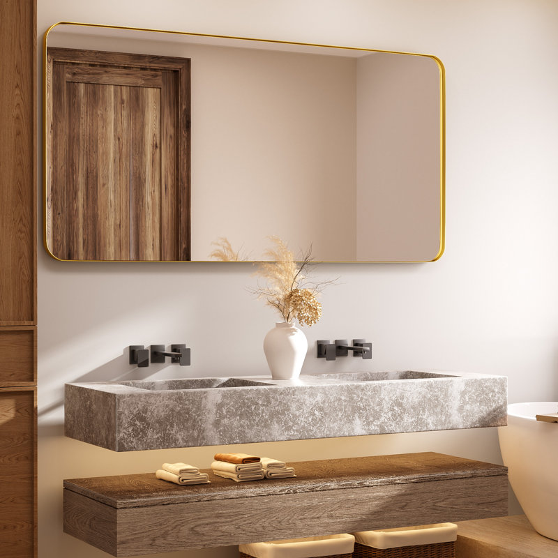 Cozy Design Tempered Glass Framed Wall-Mounted Bathroom Vanity Mirror, 36" x 72", Gold, Rectangle