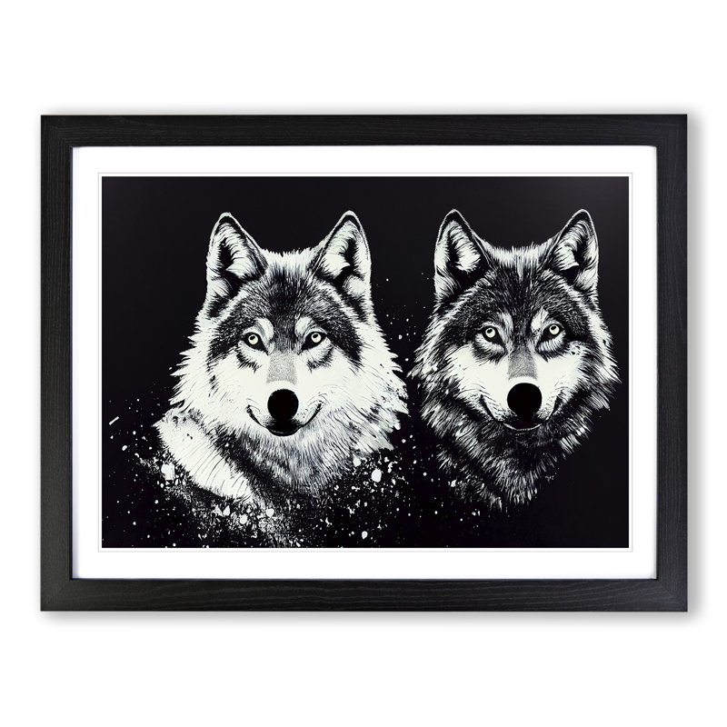 XH1022-6718X Painted Wolf Art Abstract - Single Picture Frame Print, 46cm H x 64cm W x 2cm D, Black