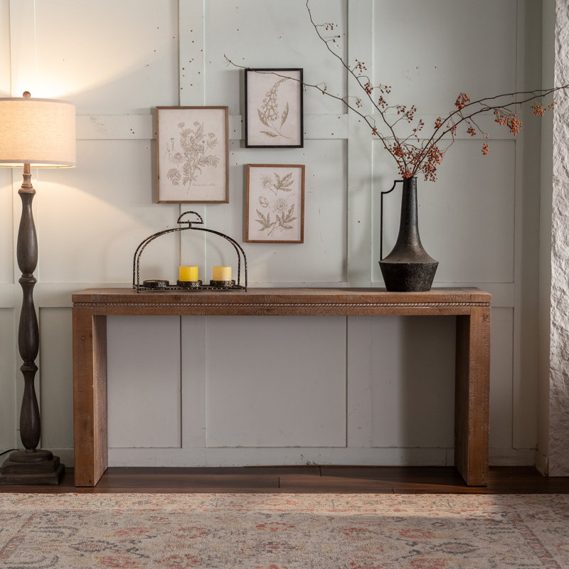 Table en bois massif derrière le canapé, entrée rétro étroite pour le couloir, espaces polyvalents pour la maison, cadre, surface imperméable, console facile à assembler, usages multiples dans la maison, style long et simple