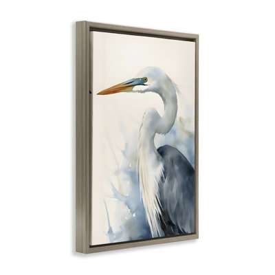 Quiet Heron View Brown Framed Floater Canvas by Petal Prints Design