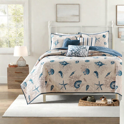 Ensemble de courtepointe très grand en polyester brossé avec coussins Coastal Literie