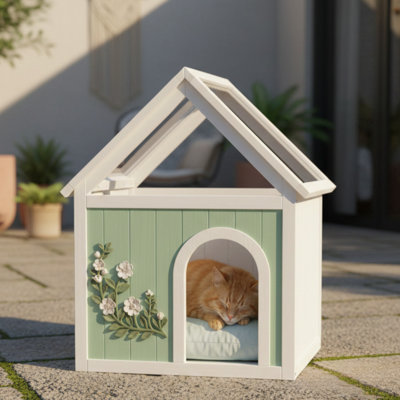 Maison de chat en cèdre avec toit en acrylique pour petits chats et chiens Orla Modern Farmhouse
