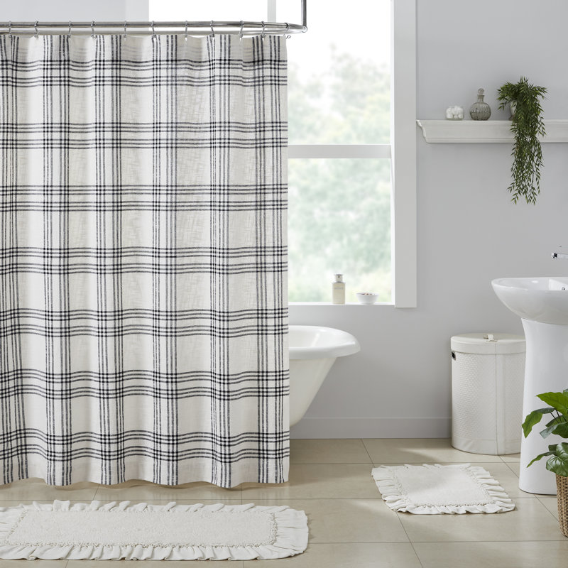 Cohin Cotton Plaid Shower Curtain, Black