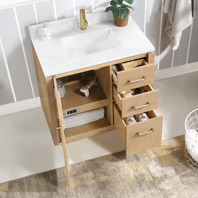 Cloverfield 36'' Single Bathroom Vanity with Cultured Marble Top, Gold, Washed Ash Gray