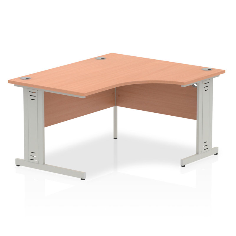 Impulse L-Shaped Metal Base Computer Desk, Silver, Beech, 73cm H x 140cm W x 120cm D