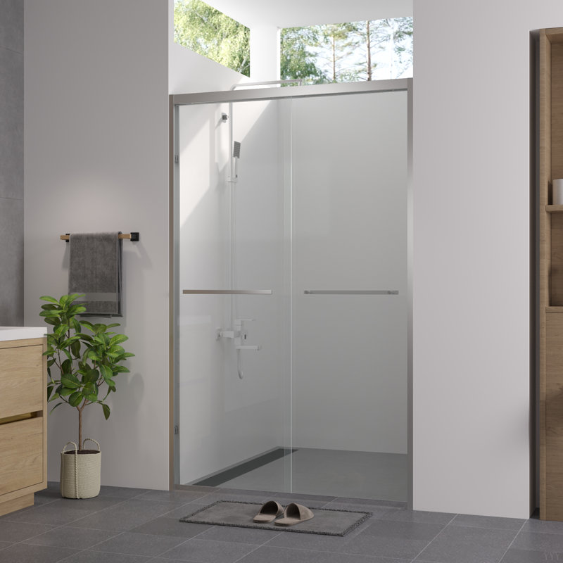 Aluminum Frame Double Sliding Shower Door,Bypass Bathroom Sliding Door With Premium 1/4" (6Mm) Clear Tempered Glass, Hardware Sliding Glass Shower Enclosure