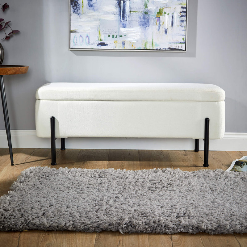 Aurimas 110cm Wide Rectangle No Pattern Standard Ottoman with Storage, White