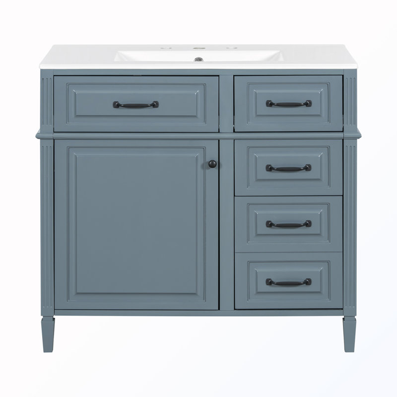 Meuble-lavabo autoportant avec tiroirs et tablette, Bleu gris