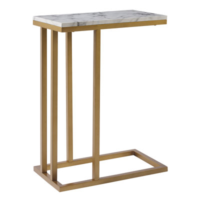 Carbone Modern C-Shape Side Accent Side Table for with Marble Efect Top - Sofa or Bedside