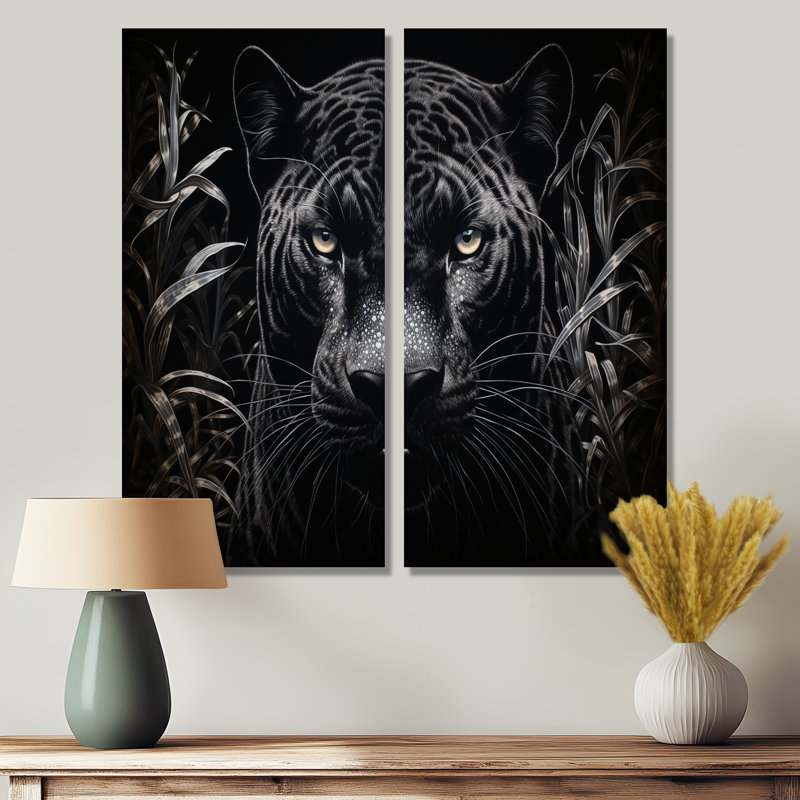 Grattoir noir et blanc Panther Nocturnal Majesty, H 32 po x l 32 po, Toile tendue, Ne s’applique pas