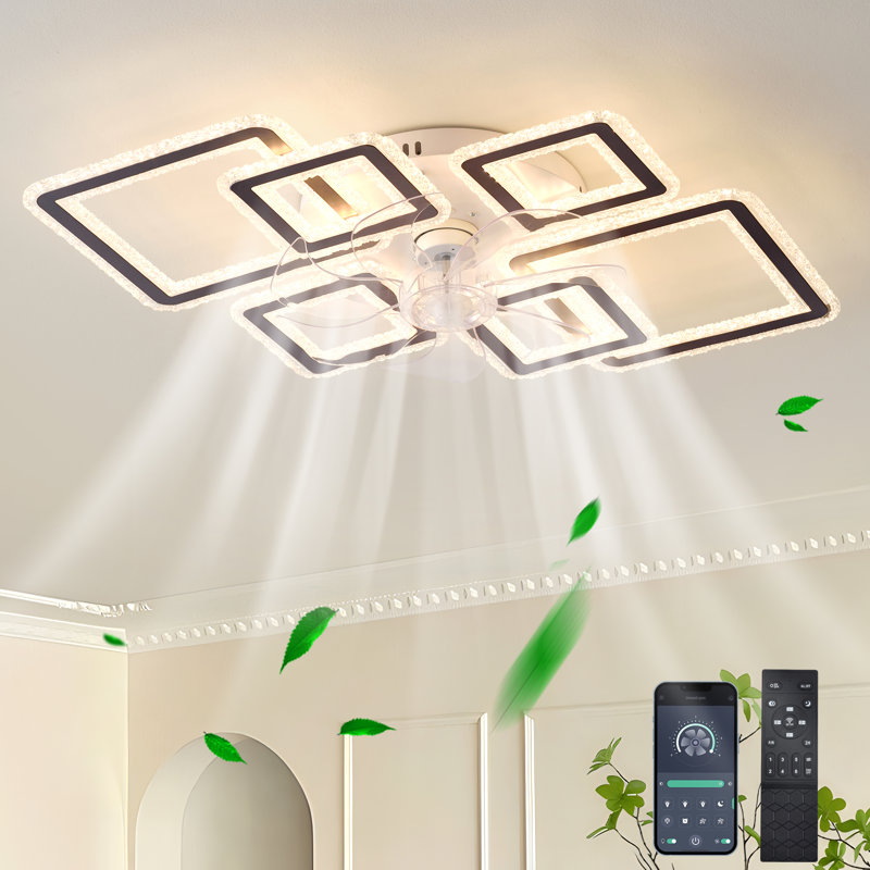 Dalchand 33" 6-Speed Dimmable LED Reversible Flush Mount Ceiling Fan With Remote And App