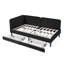 Lit simple noir avec 2 tiroirs de rangement, lit tapissier en velours, lit plateforme minimaliste moderne