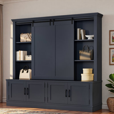 Multifunctional Hall Tree With Sliding Barn Door, Open Shelves And Storage Cabinets by Red Barrel Studio