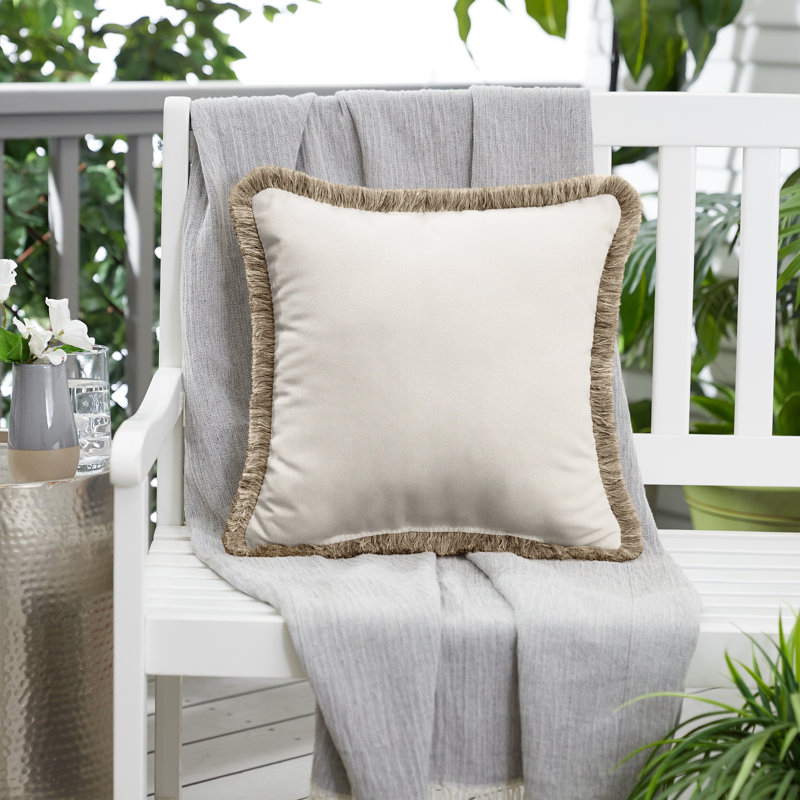 Fringed Outdoor Throw Pillow, Canvas Natural Sunbrella Canvas