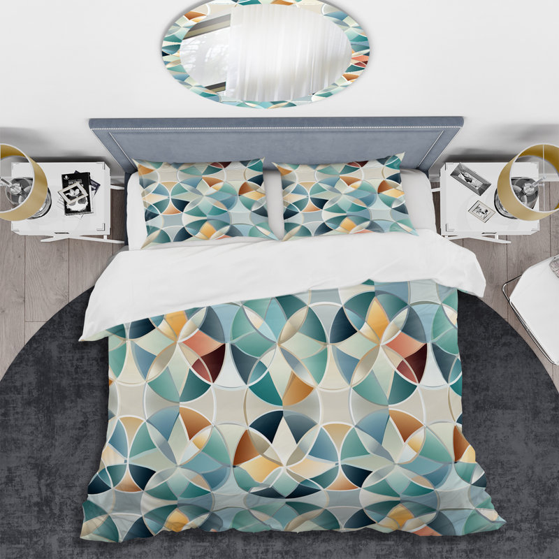 Ensemble de housse de couette bleu et jaune Modern Mosaic I, Housse de couette pour très grand lit et 2 très