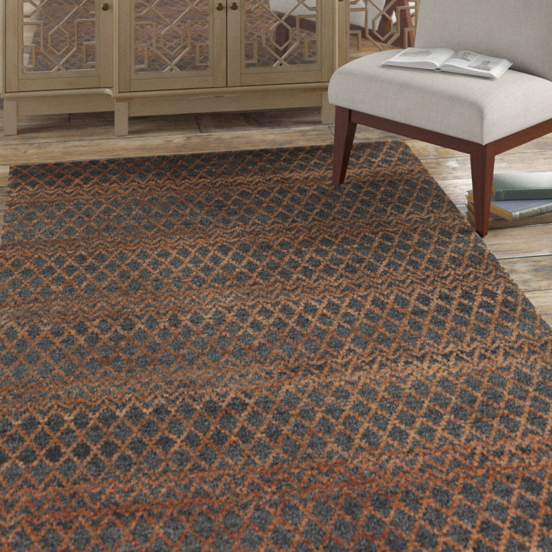 Tapis rouille / gris en laine et en jute noué à la main Brantley, Rectangle 5 pi x 7 pi 6 po