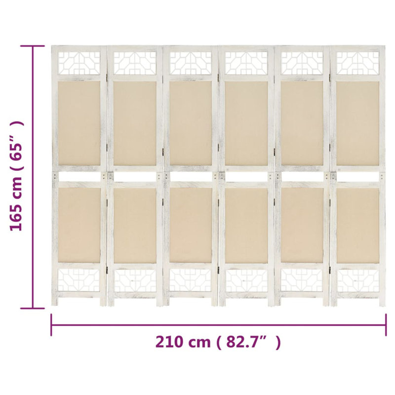 Tion 165cm H Folding Room Divider, 6, Cream