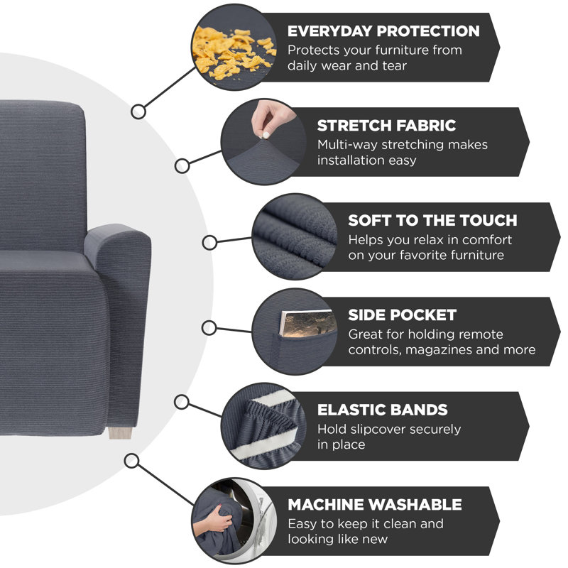 Housse pour fauteuil inclinable à coussins carrés/rectangulaires, Mélange de polyester bleu