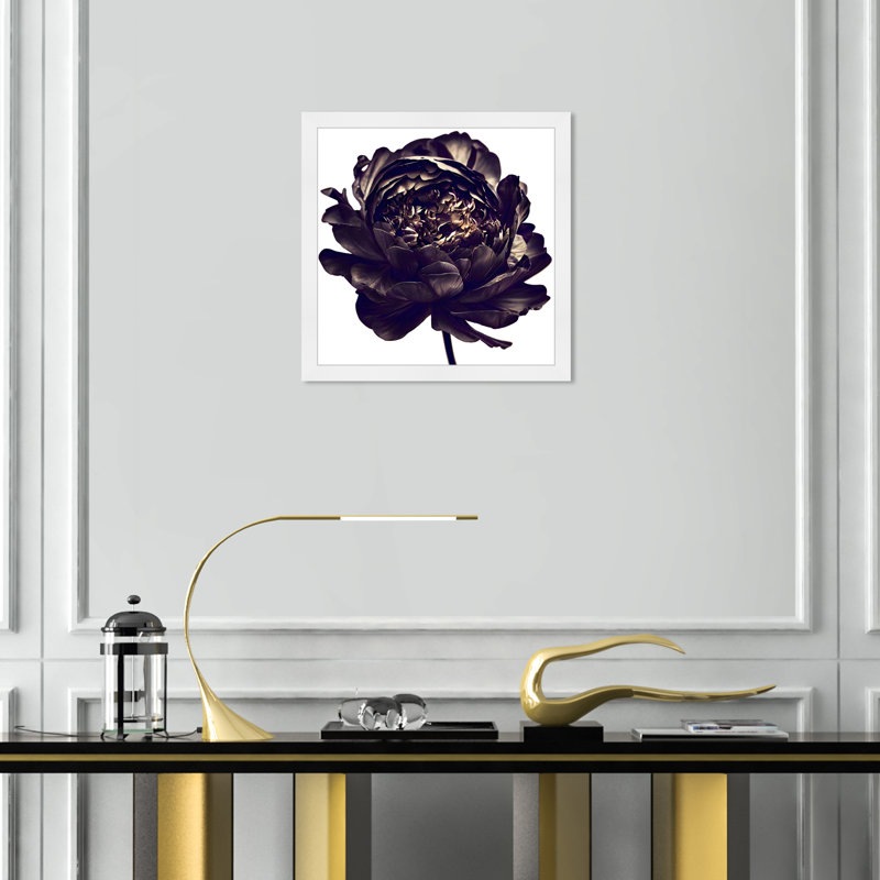 Pivoine noire - cadre photo, H 18 po x l 18 po, Cadre blanc