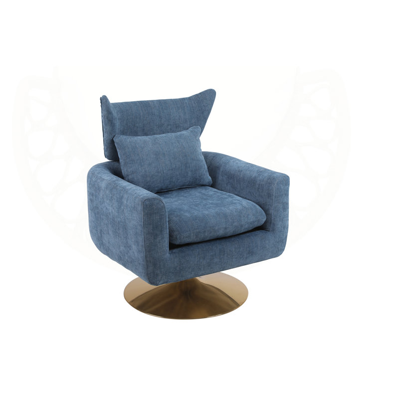 360-Degree Swivel Accent Chair with a Pillow, Blue Linen