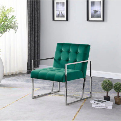 Chaise d'appoint avec cadre en acier inoxydable, fauteuil capitonné pour le salon