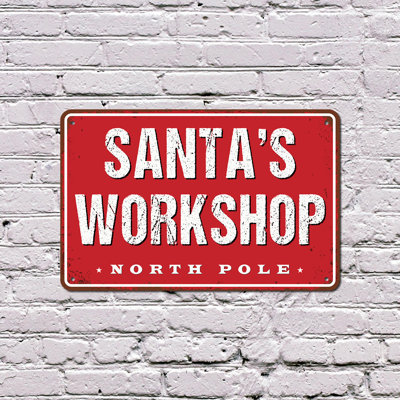 Santa’s Workshop Street 8 Inch x 12 Inch Plastic Sign