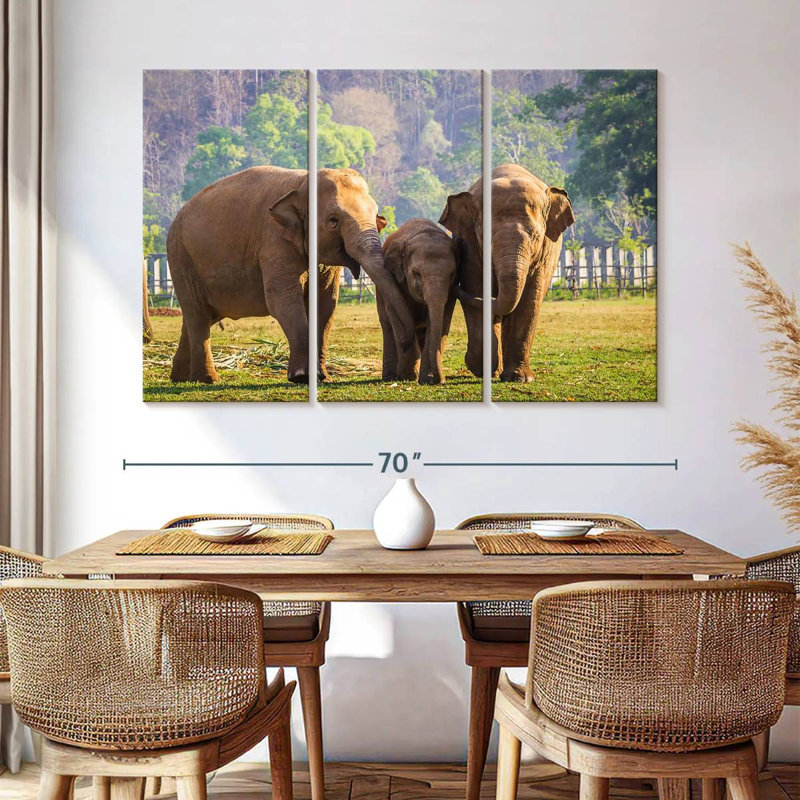 Famille d'éléphants Brampt, H 42 po x l 65 po