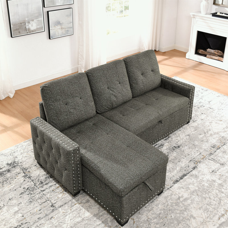 Linen Sectional Sleeper Sofa with Storage Chaise