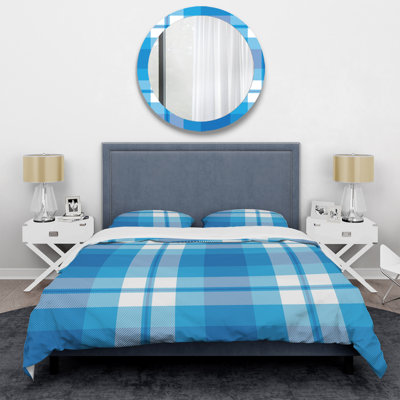 Blue Checked Tartan - Abstract Duvet Cover Set - Microfiber Polyester