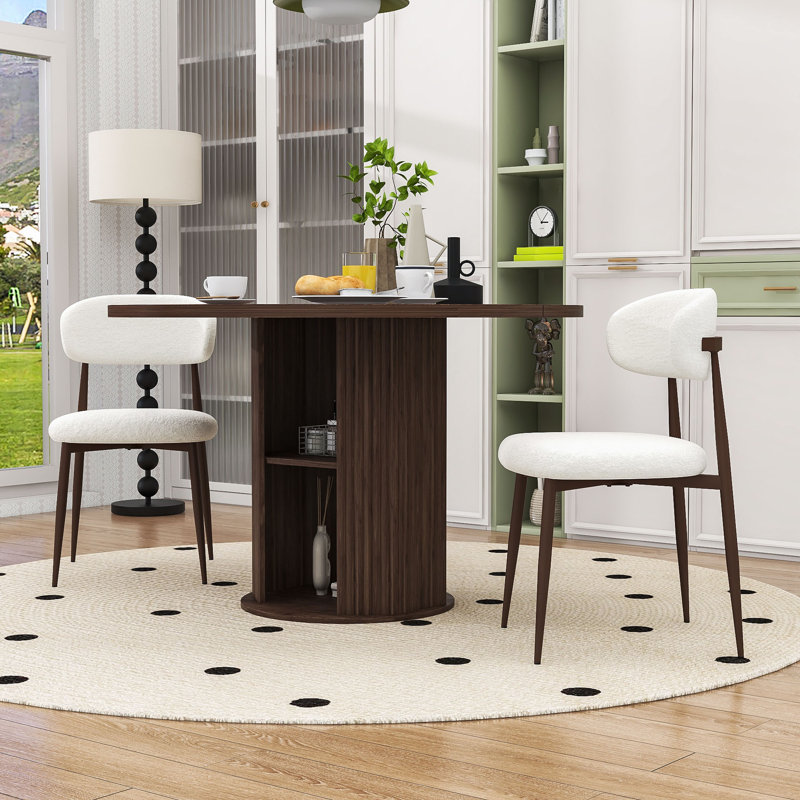 Ensemble de table de salle à manger 3 pièces Farmhouse avec tablette de rangement et 2 chaises rembourrées pour petits espaces