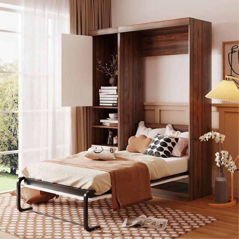 Lit escamotable simple avec armoire murale, blanc