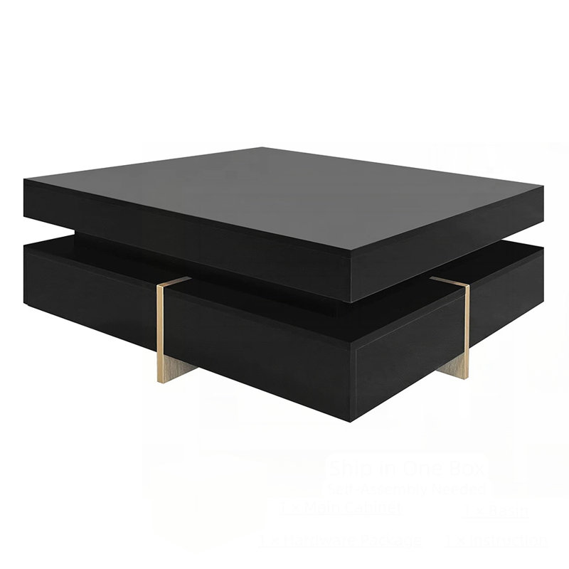 Table basse haute brillance avec 4 tiroirs, Noir