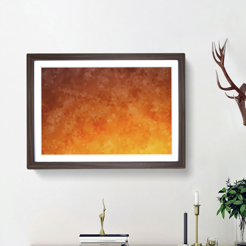 Birds in Flight During an Orange Sunrise - Picture Frame Painting Print, 33cm H x 45cm W x 2cm D, Walnut Framed