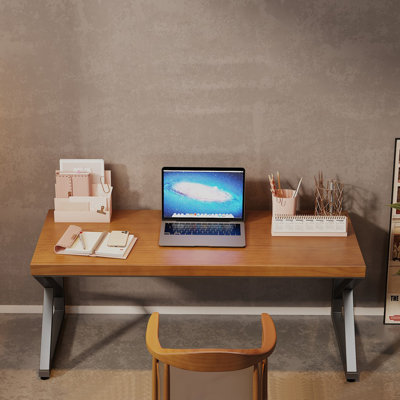 Brown + Black Rectangular Solid Wood + Iron desk