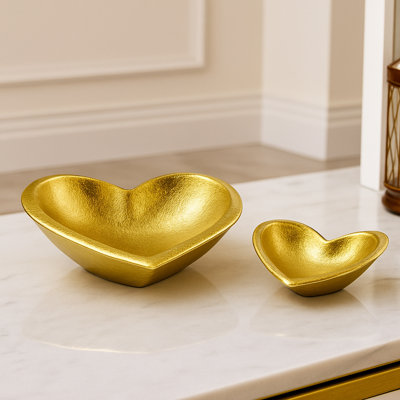 Ardit Handmade Aluminum Heart Shaped Decorative Bowls – Set of 2