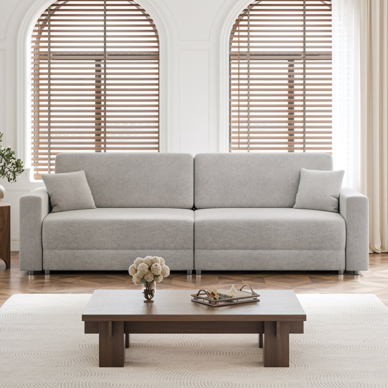 Canapé surdimensionné de 110 po à 4 sièges profonds avec coussin décoratif et accoudoir carré pour bureau de salon, gris clair