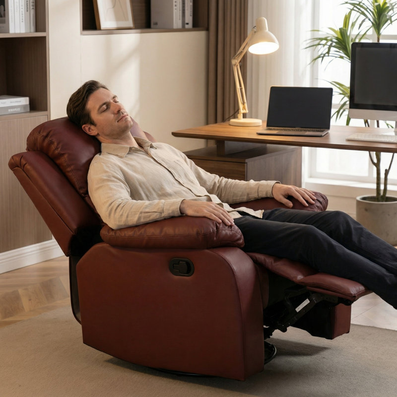 Canapé inclinable rouge en polyuréthane et PVC - Cuir respirant, structure en bois massif, fauteuil inclinable réglable avec support lombaire ergonomique, chaise de salon résistante aux égratignures