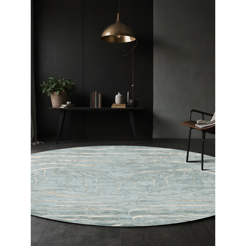 Tapis bleu lavable à la machine, Rond 5 pi