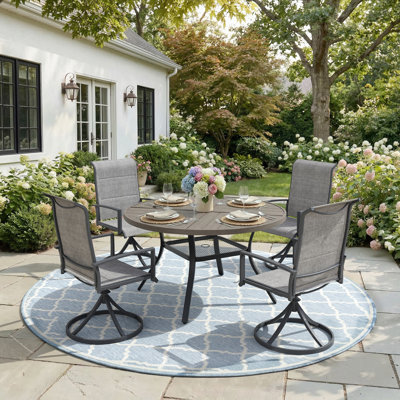 4-Person Round Patio Dining Set With 360° Swivel Padded Textilene Patio Chairs