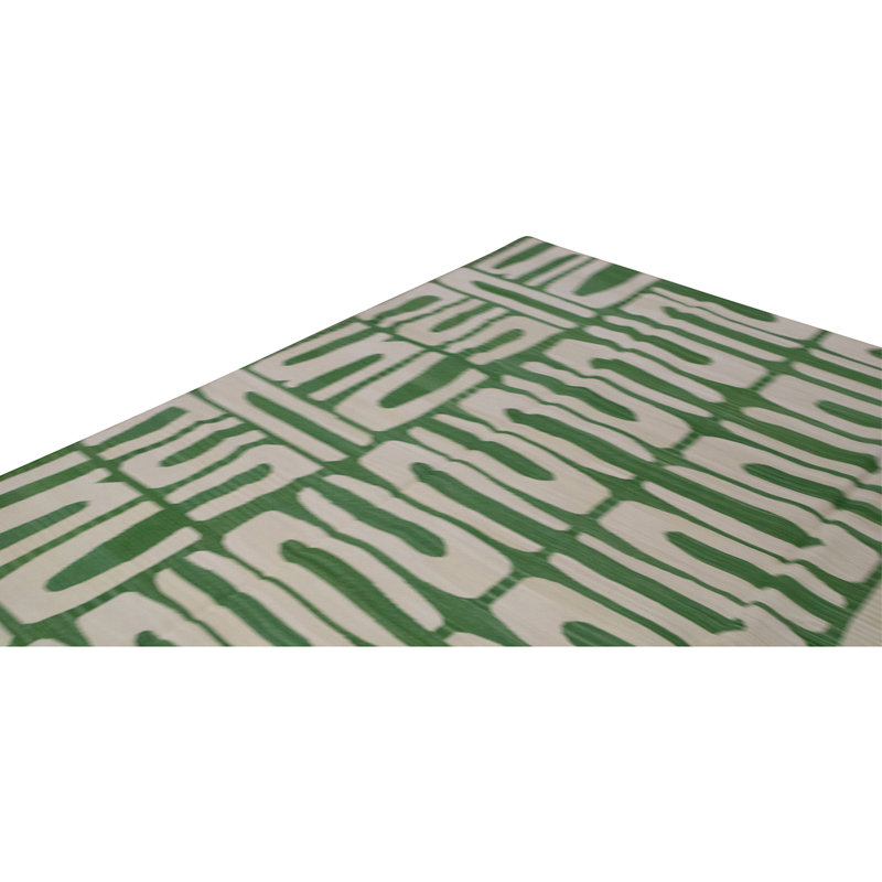 Flatweave Wool Area Rug in Green And White