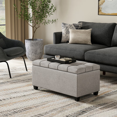 Sienna 33"W Upholstered Linen-Look Fabric Transitional Rectangular Storage Ottoman Bench with Tufted Styling