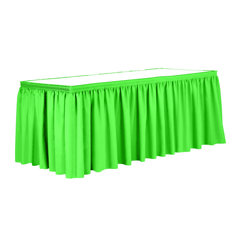 Ultimate Textile 7 Ft. Shirred Pleat Polyester Table Skirt - 42" Bar Height, Cobalt Blue, Neon Green, 29" L x 204" D