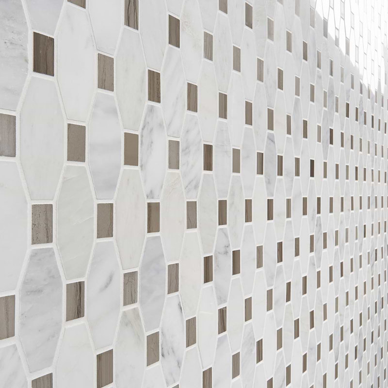 Octave 2x4 Polished Octagon Asian Statuary Marble Mosaic Tile, Asian Statuary;Athens Gray