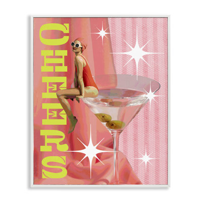 Cheers Retro Drink & Swimmer Framed Giclee Art by Daphne Polselli