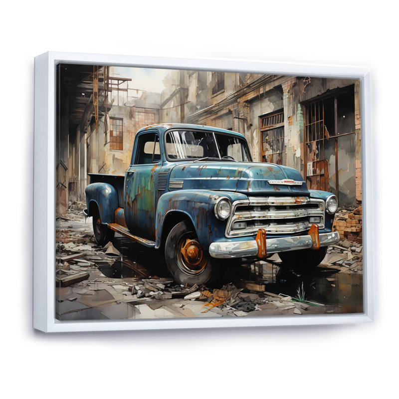 Élégance industrielle camionnette - transport mural, H 24 po x l 32 po x P 1 po, Cadre flottant blanc